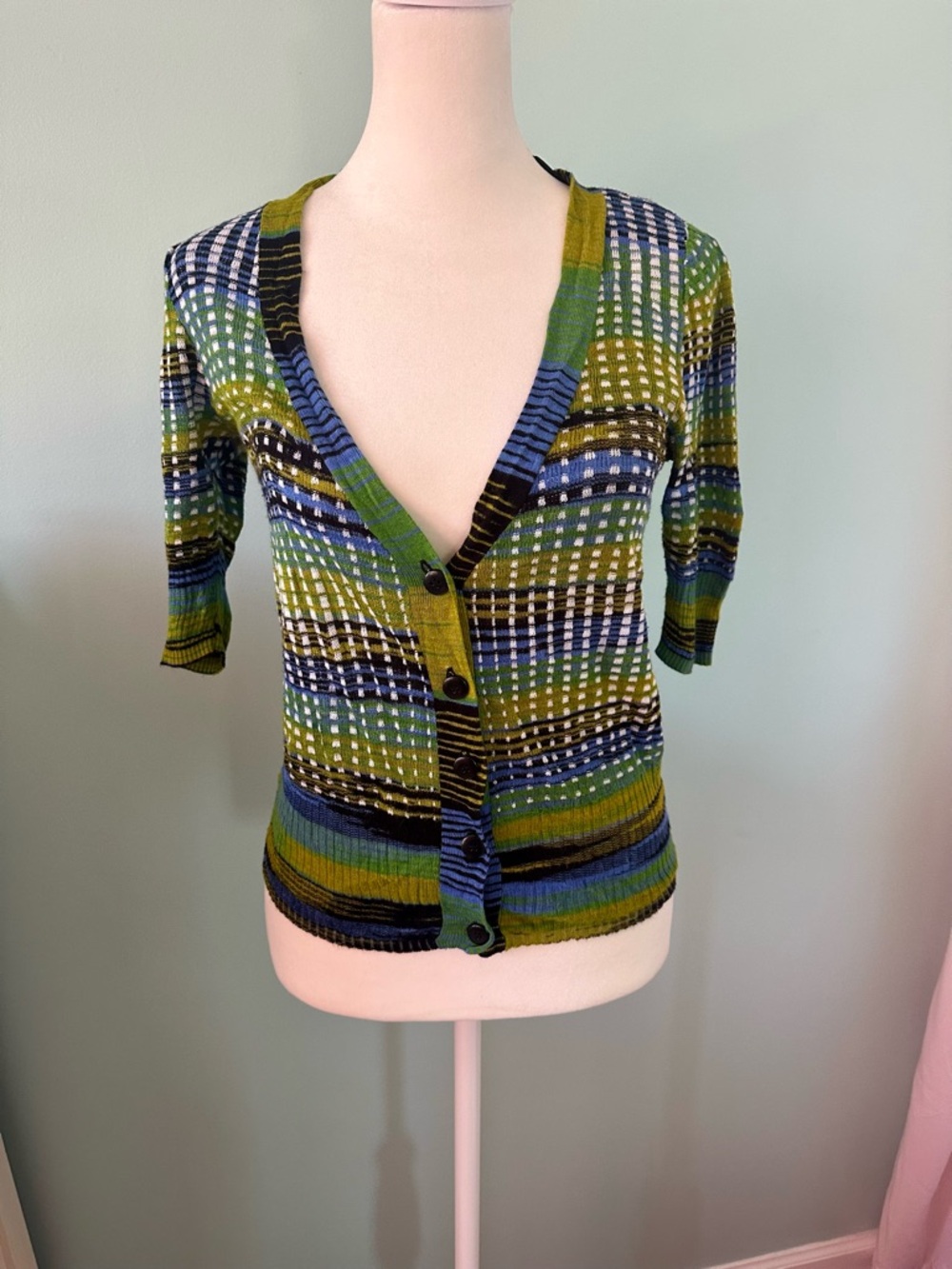 Worthington Green and Blue Multi-Stripe Button Down Top